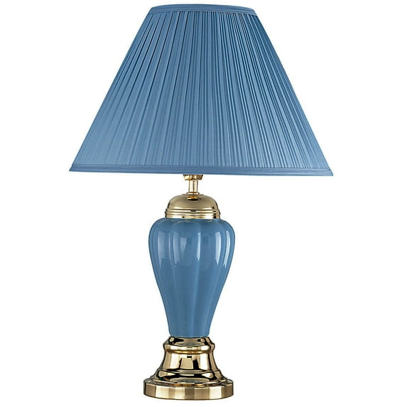 ORE International 27" Urn-Shaped Ceramic Table Lamp with Linen Shade in Blue