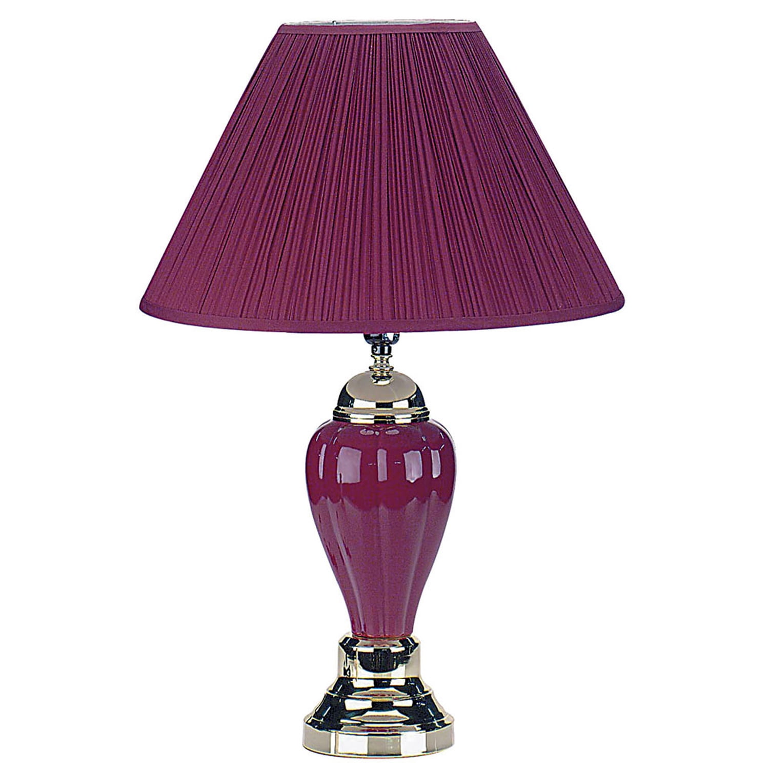Burgundy Ceramic Table Lamp with Gold Accents and Linen Shade