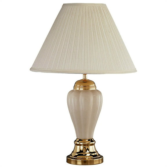 ORE International 27" Urn-Shaped Ceramic Table Lamp with Linen Shade in Ivory