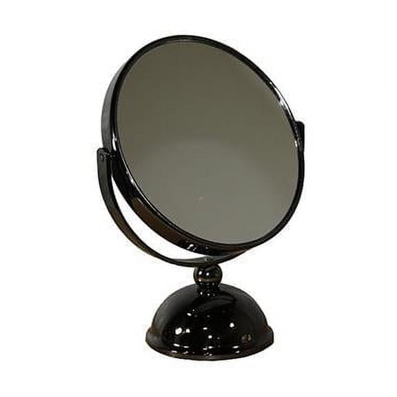 ORE International 5.5" Diameter Chrome Make-Up Mirror, x5 magnification, Black finish