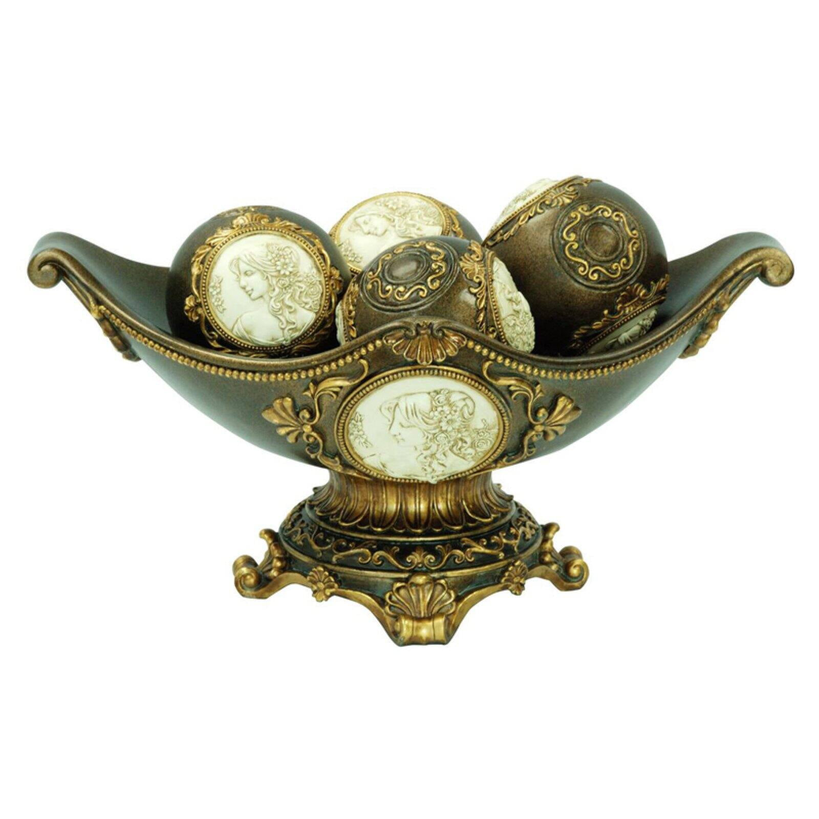 Handcrafted Bronze Decorative Bowl with Gold Spheres