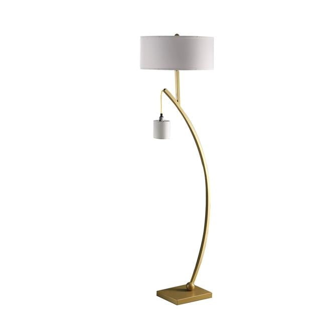59" Gold Arc Floor Lamp with Dual Drum Shades