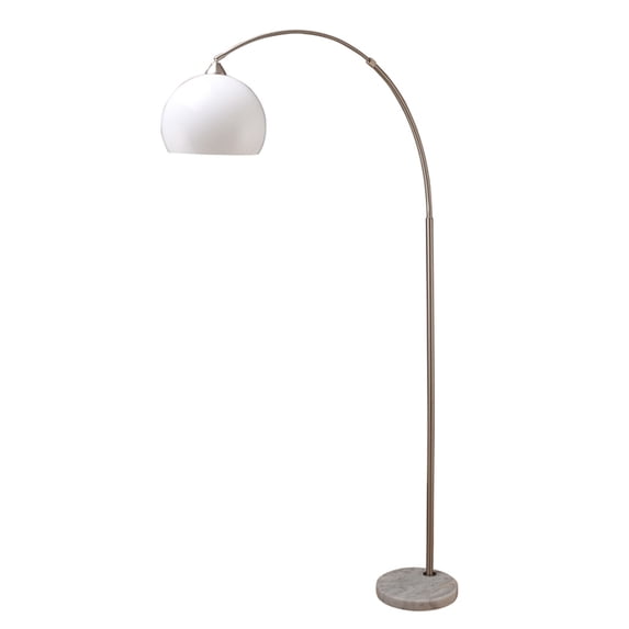 ORE International 6937SN Modern Silver Arc Floor Lamp on White Marble Base, 76-Inch Height