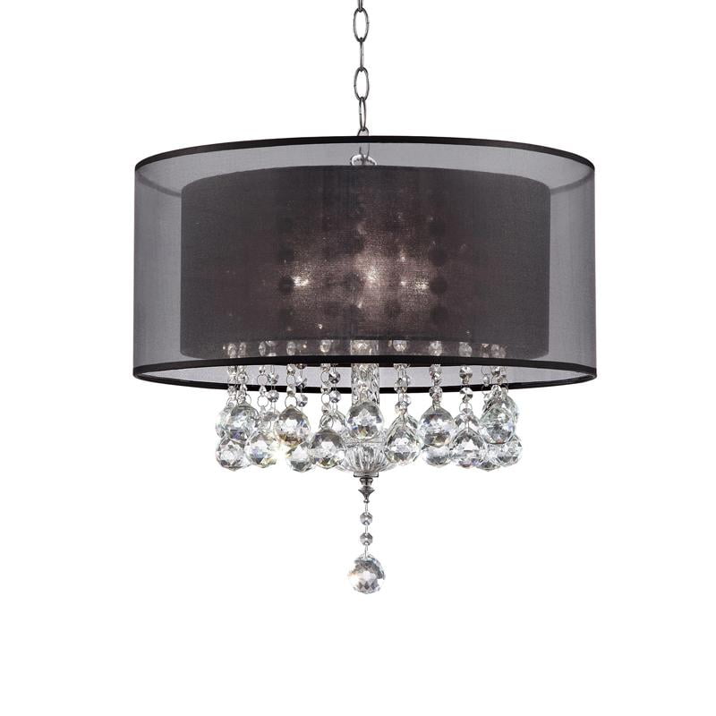 Effleurer 19" Silver Crystal Ceiling Lamp with Black Drum Shade