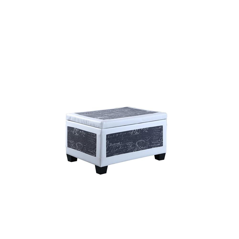 Vintage Blue and White Bonded Leather Storage Ottoman with Seating