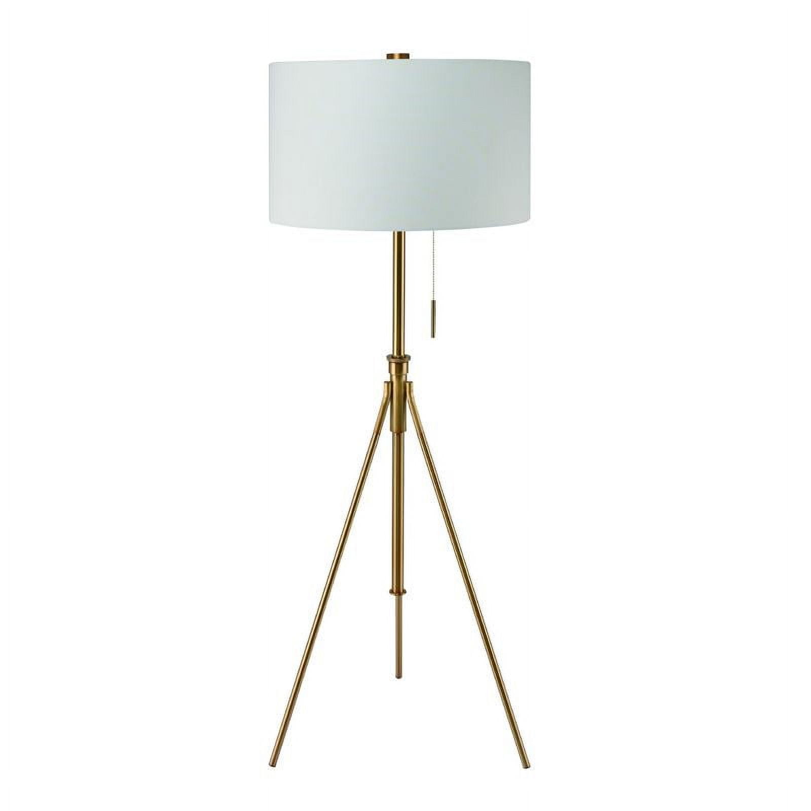 Urban Adjustable White Cotton Tripod Floor Lamp with Matte Gold Legs