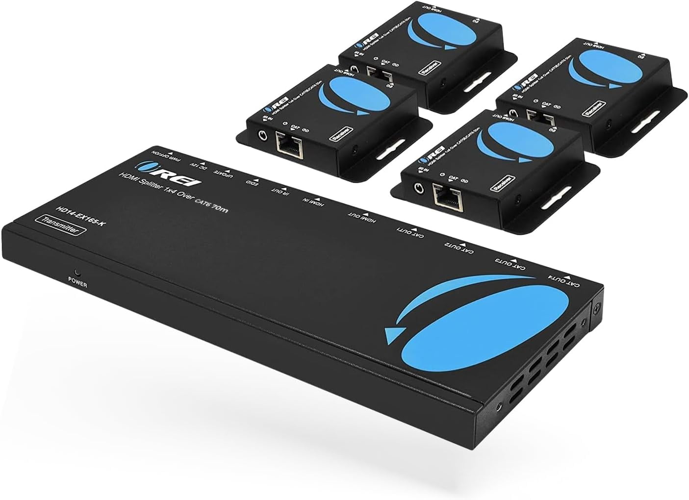 OREI 1x4 HDMI Extender Splitter Multiple Over Single Cable CAT6/7 1080P with IR Remote EDID Management - up to 165 ft