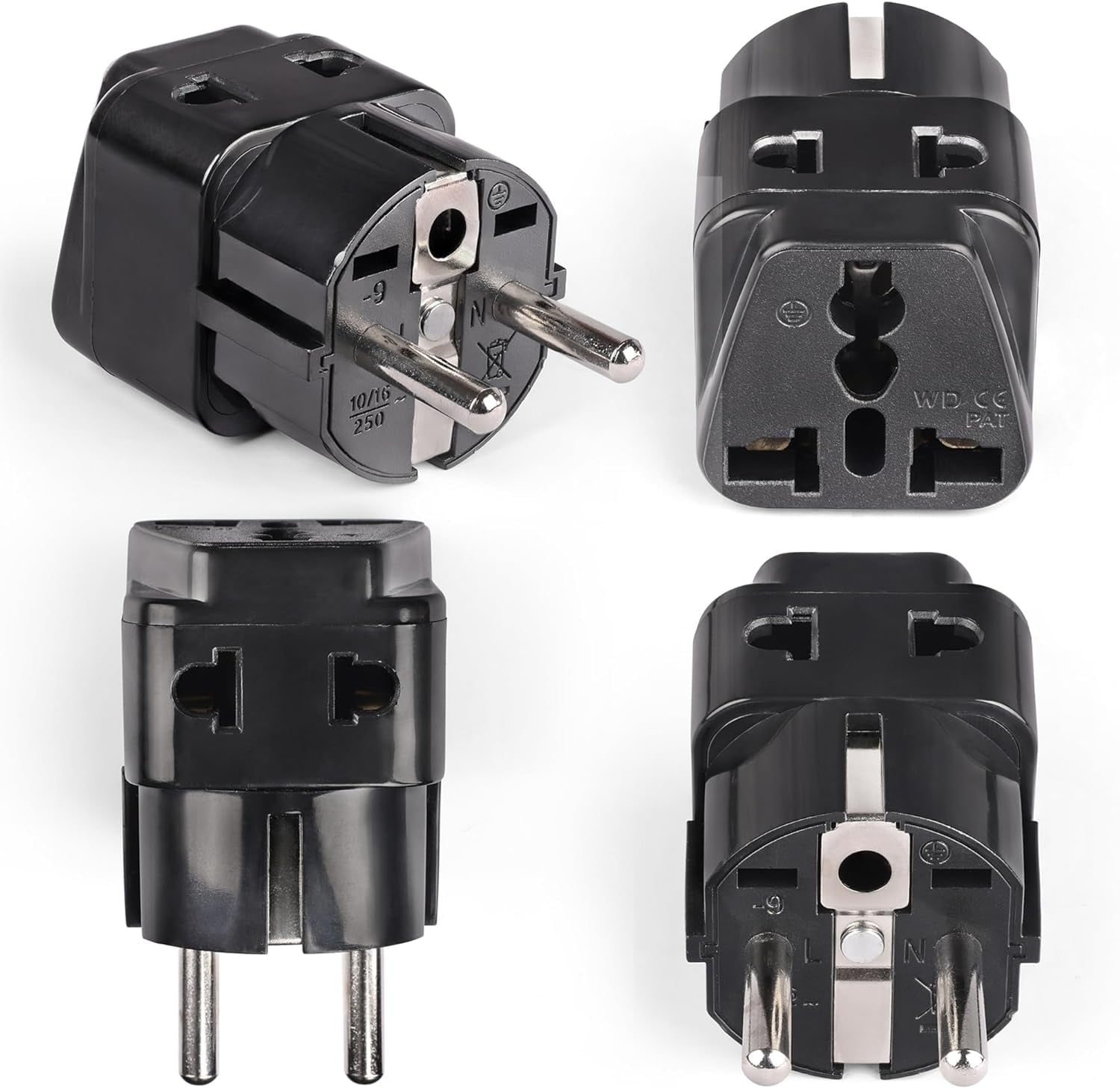 OREI 2 in 1 USA to Europe Adapter Plug (Schuko, Type E/F) 4 Pack