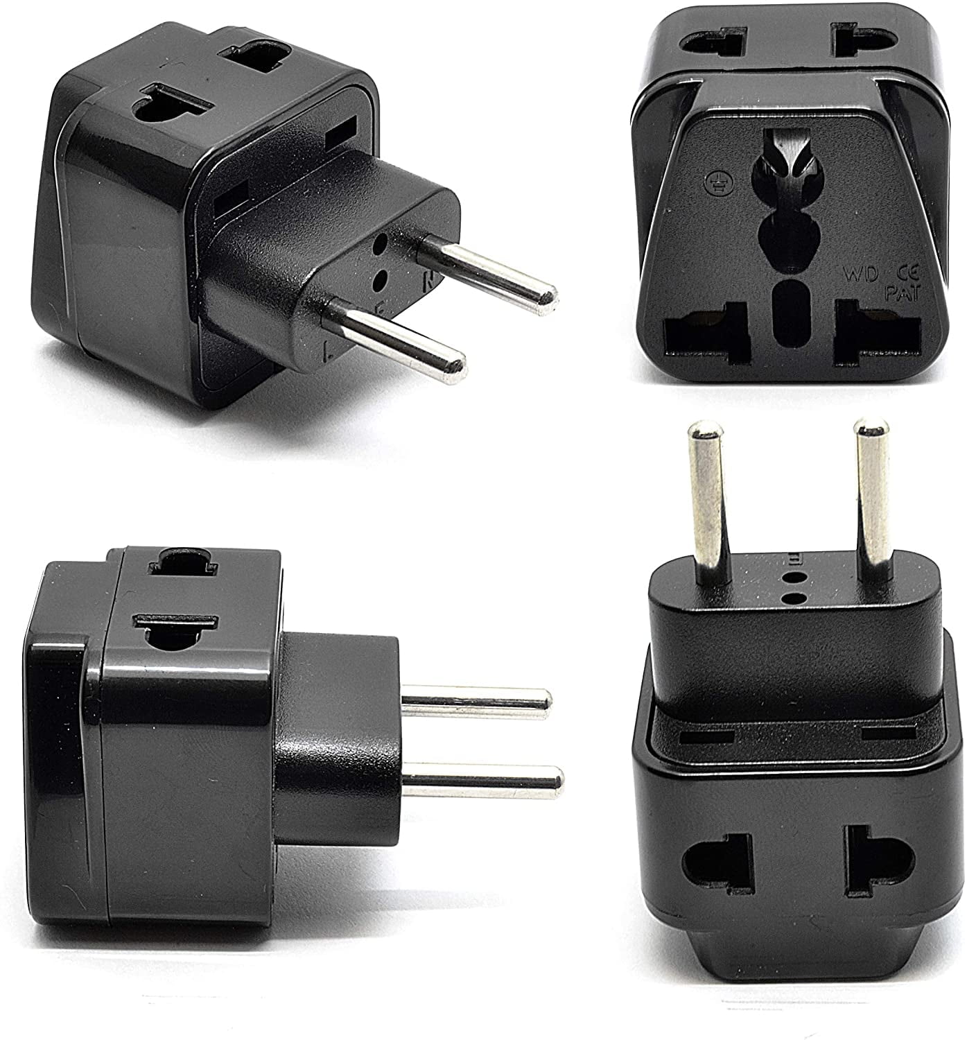 OREI 2 in 1 USA to Europe, Russia, UAE Adapter Plug (Type C) - 4 Pack, Black