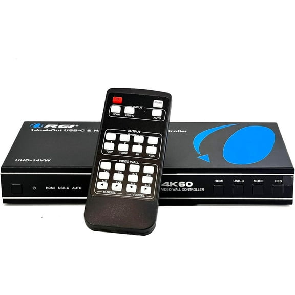 OREI 4K 2x2 HDMI or USB-C Video Wall Controller Processor Display Upto 4K 60hz 2x1, 1x2, 1x3, 1x4 Supports 180 Degree Rotate RS-232 Audio Extraction (UHD-14VW)