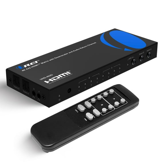 OREI 4K HDMI Matrix Switch 4 X 2, Switcher 18G UltraHD with Arc Supports Upto 4K @ 60Hz & 1080P IR Remote Control - Full Matrix Selection