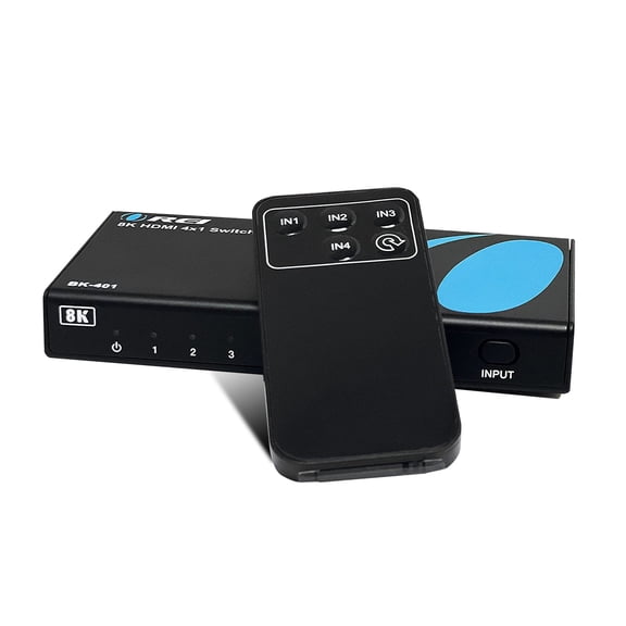 OREI 8K 4x1 HDMI 2.1 Switch 4K @ 120hz Switcher 4 in 1 Out, Support HDR, HDR10, Dolby Vision, HLG 48Gbps for Xbox Series X PS5 Roku Fire TV Monitor Projector Dolby (BK-401)