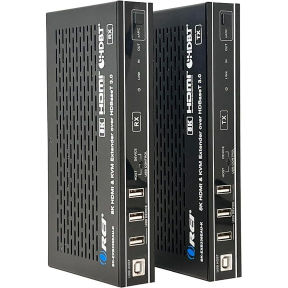 OREI 8K KVM eARC HDMI Extender Balun HDBaseT 3.0 UltraHD 4K @ 120Hz 4:4:4 Over Single CAT6/7 Cable with USB, VRR, LAN, Dolby Vision, CEC, ARC & IR Support, RS-232 Up to 330 Ft Audio Out - PoC