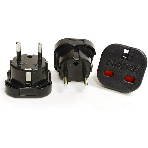 OREI GP-021 Continental UK 3-Pin To Schuko European 2-Pin Grounded Travel Adapter Plug - 3 Pack
