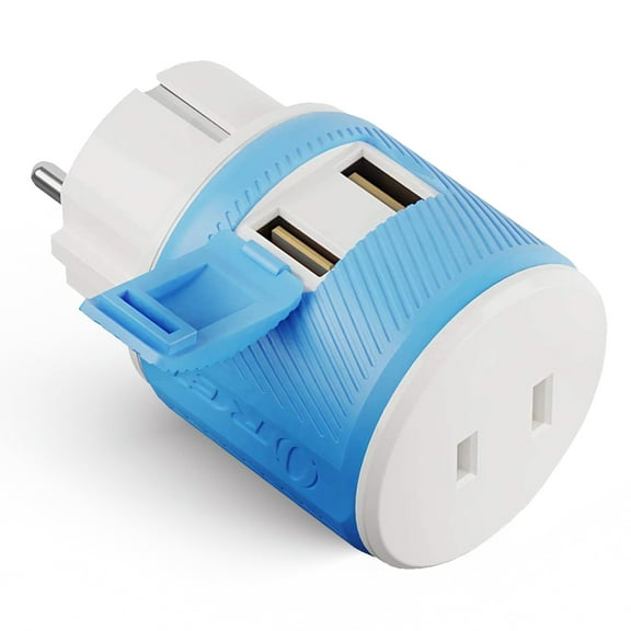 OREI Germany, France, Schuko Travel Plug Adapter with Dual USB - USA Input - Type E/F (U2U-9)