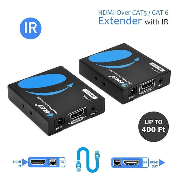 OREI HDMI Extender Over LAN Single CAT5e/6A/7 Cable 1080p @ 60Hz IR -Upto 400 Ft