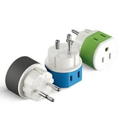 OREI Israel, Palestine Power Plug Adapter with 2 USA Inputs - Travel 3 Pack - Type H (US-14) Safe Grounded Use with Cell Phones, Laptop, Camera Chargers, CPAP, and More