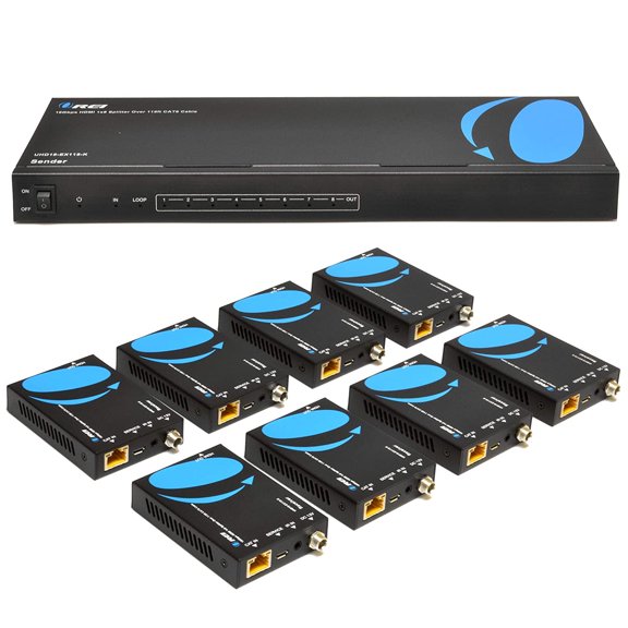 OREI Ultra HD 1x8 HDMI Extender Splitter Over CAT6/7 Upto 115 Ft Support 4K, Loop-Out, IR Remote, EDID (UHD18-EX115-K)