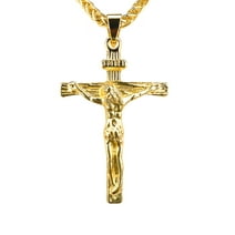 ORENTINI 3.5mm 18K Gold Plated Antique Cross Pendant Chain with Jesus INRI Crucifix for Men, Woman. 22.5In Length Lobster Clasp