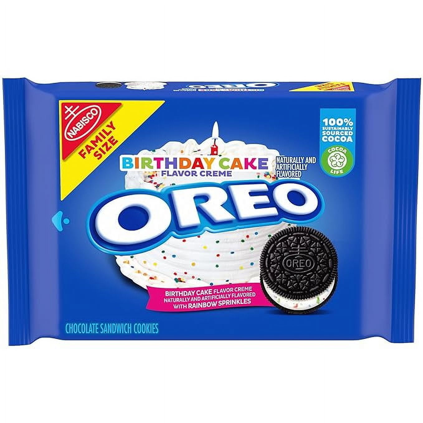 OREO Birthday Cake Chocolate Sandwich Cookies, 17 oz Family Size package (Pack of 4).