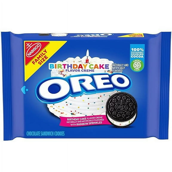 OREO Birthday Cake Chocolate Sandwich Cookies, 17 oz Family Size package (Pack of 4).