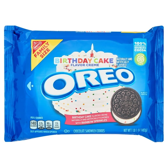 OREO Birthday Cake Chocolate Sandwich Cookies, Family Size, 17 oz (Pack of 4)