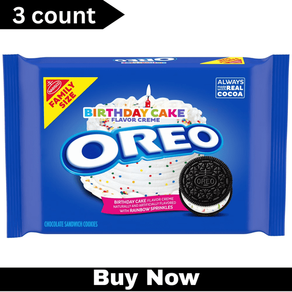 OREO Birthday Cake Creme Chocolate Sandwich Cookies, Family Size, 17 oz 3-Pack, Funfetti Birthday Cake Flavored Cookies
