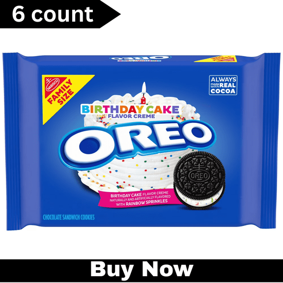 OREO Birthday Cake Creme Chocolate Sandwich Cookies, Family Size, 17 oz 6-Pack, Funfetti Birthday Cake Flavored Cookies
