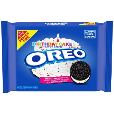 OREO Birthday Cake Creme Chocolate Sandwich Cookies, Family Size, 17 oz