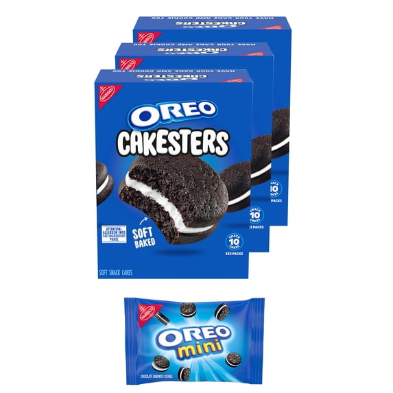 OREO Cakesters Soft Snack Cakes, 3 Boxes (15 Total Snack Packs) + Bonus OREO Mini Cookie Snack Pack