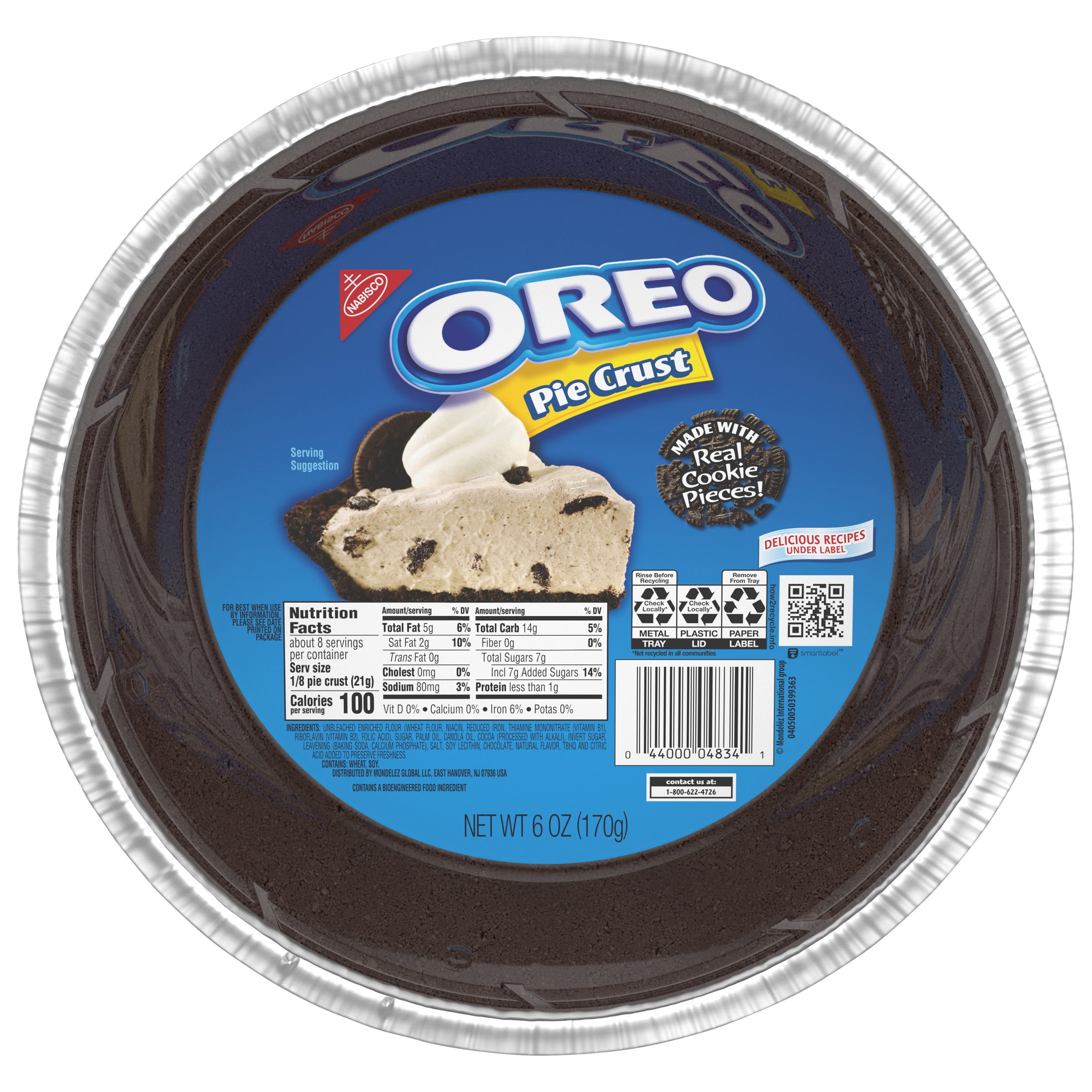 OREO Chocolate Sandwich Cookie Pie Crust, Baked, 6 oz, Refrigerated, Aluminum Tray