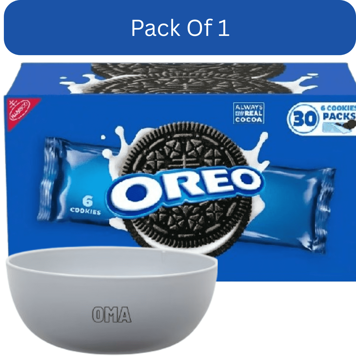 OREO Chocolate Sandwich Cookies, 2.4 oz, 30 Pack With White Bowl By OMA