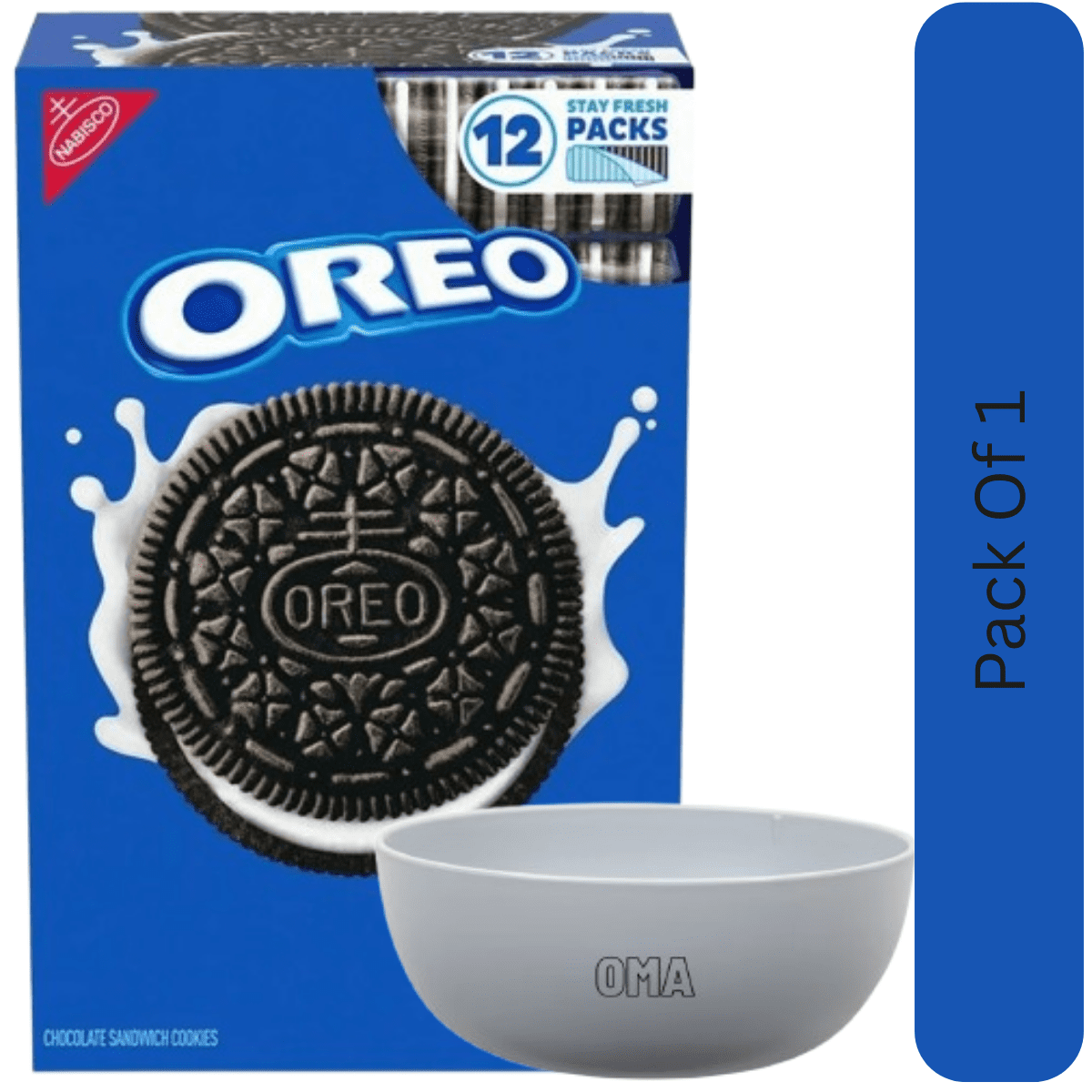 OREO Chocolate Sandwich Cookies, 5.23 oz., 12 Pack With White Bowl By OMA
