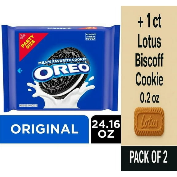 OREO Chocolate Sandwich Cookies Party Size 24.16 oz - Pack of 2 & Lotus Biscoff Cookie - 0.2 Oz - 1 ct