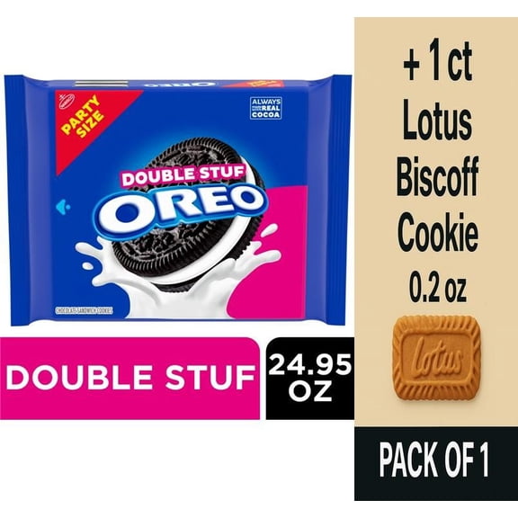 OREO Double Stuf Chocolate Sandwich Cookies Party Size 24.95 oz - Pack of 1 & Lotus Biscoff Cookie - 0.2 Oz - 1 ct