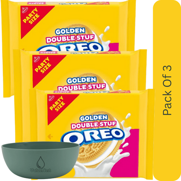 OREO Double Stuf Golden Creme-Filled Sandwich Cookies, Party Size, 24.95 oz With Olive Green Bowl By ValueNest