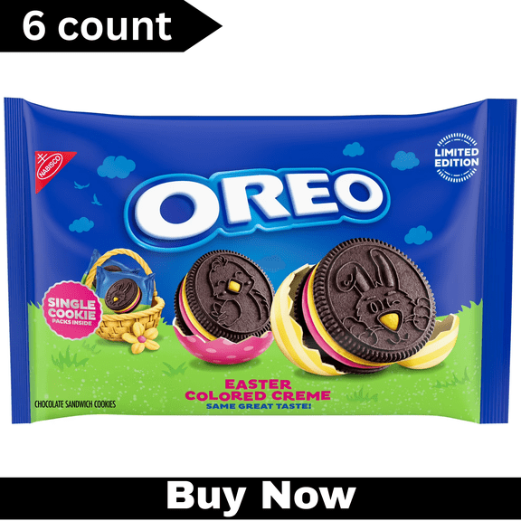 OREO Easter Colored Creme Cookies, 7.14 oz 6-Pack, Festive Holiday Colored Creme Filling
