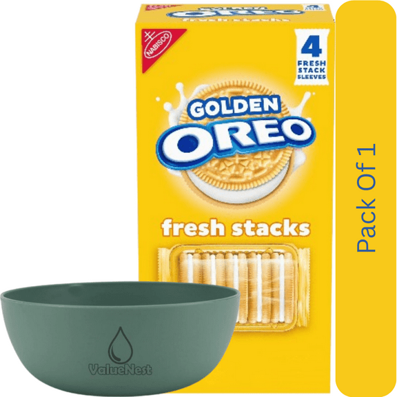 OREO Fresh Stacks Golden Sandwich Cookies, Travel Snacks, 8.05 oz (4 Multi Snack Packs) with White Bowl by ValueNest