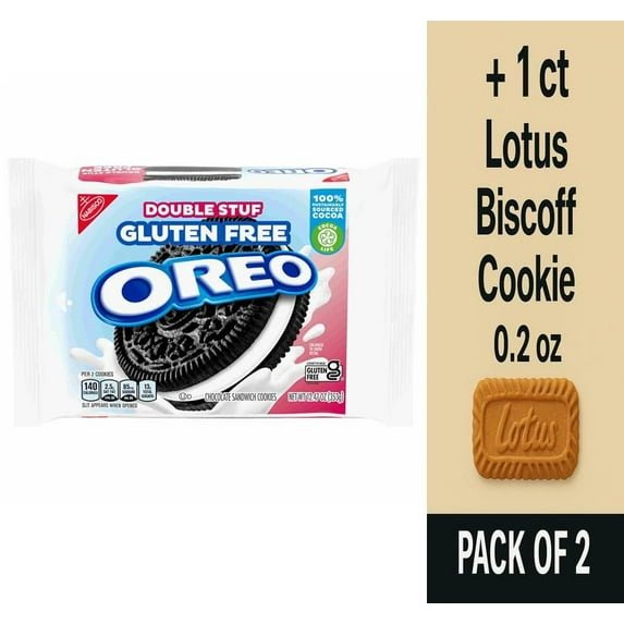 OREO Gluten Free Double Stuff Chocolate Sandwich Cookies - 12.47 oz - Pack of 2 & Lotus Biscoff Cookie - 0.2 Oz - 1 ct