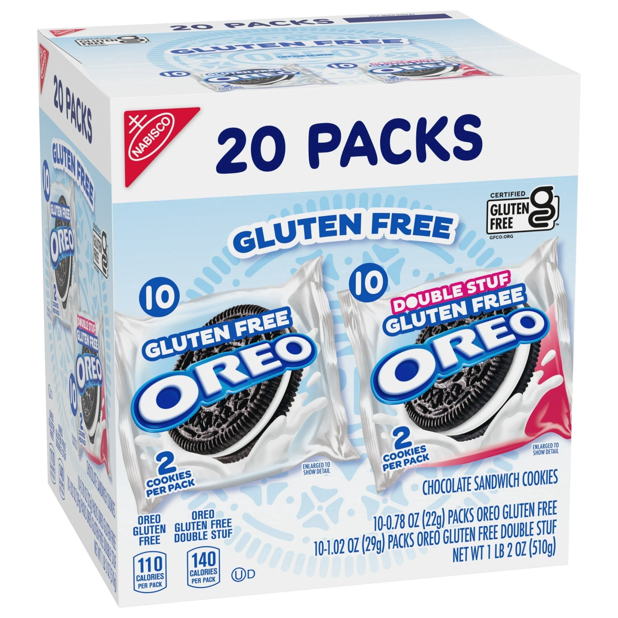 OREO Gluten Free Original & Double Stuf Chocolate Sandwich Cookies Variety Pack, 20 Snack Packs