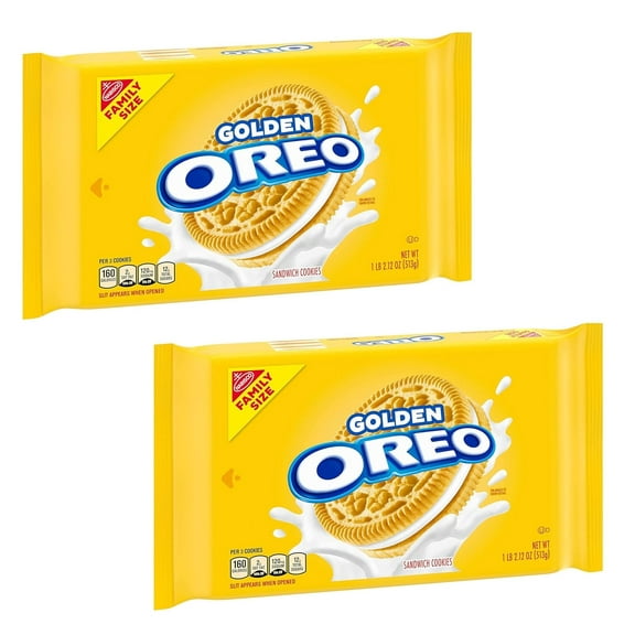 OREO Golden Family Size Sandwich Cookies, Perfectly Dunkable, 18.12 oz - Classic Vanilla Cream Filling, Perfect for Sharing. (Pack Of 2)