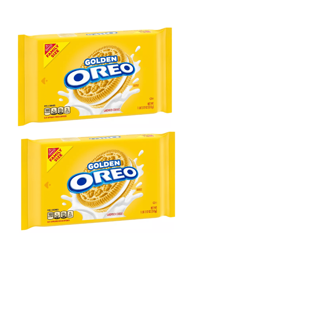OREO Golden Family Size Sandwich Cookies, Perfectly Dunkable, 18.12 oz - Classic Vanilla Cream Filling, Perfect for Sharing. (Pack Of 2)