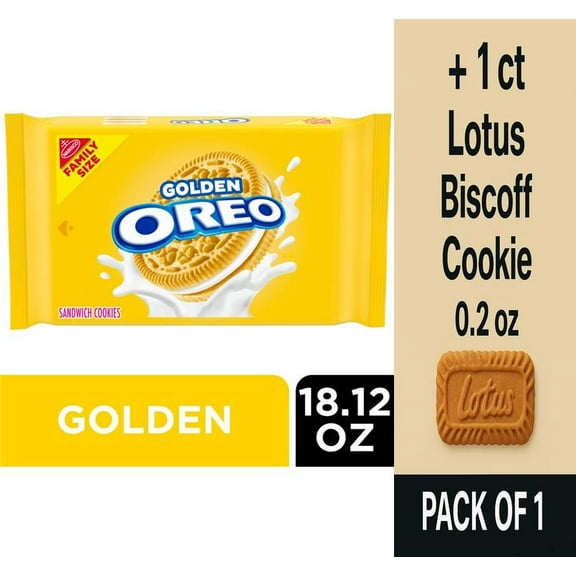 OREO Golden Sandwich Cookies Family Size 18.12 oz - Pack of 1 & Lotus Biscoff Cookie - 0.2 Oz - 1 ct