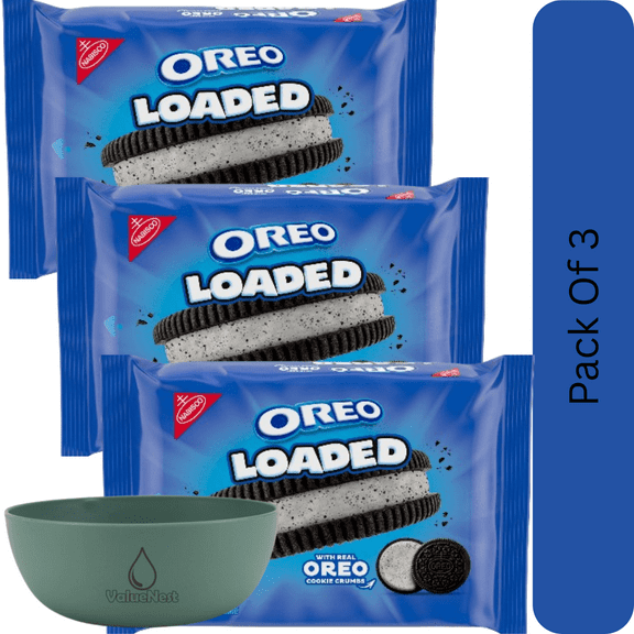 OREO Loaded Chocolate Creme Sandwich Cookies, Sweet Snack Cookies, 13.37 oz Pack With Olive Green Bowl By ValueNest