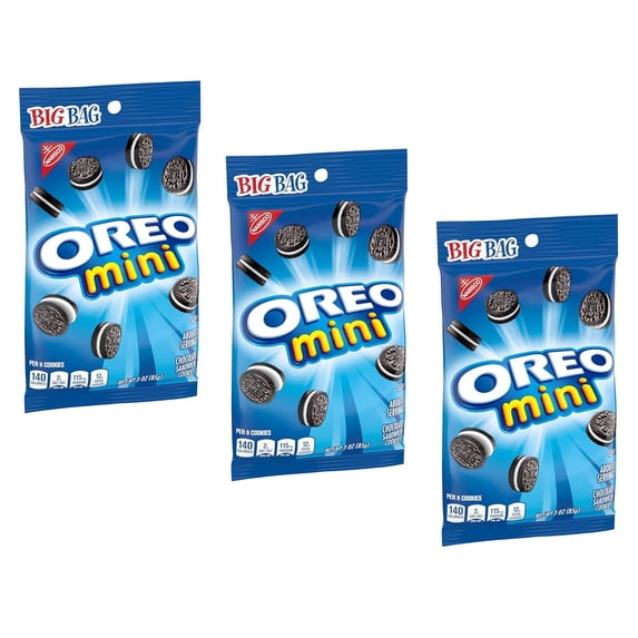 OREO Mini Chocolate Sandwich Cookies, Snackable Delights, 3 Oz Big Bags (3 Pack)