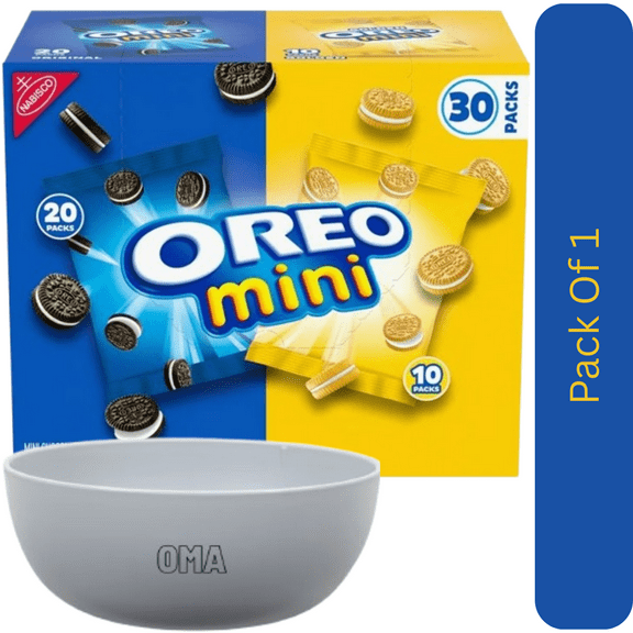 OREO Mini Mix Variety Pack Sandwich Cookies, 1.5 oz., 30 Pack With White Bowl By OMA