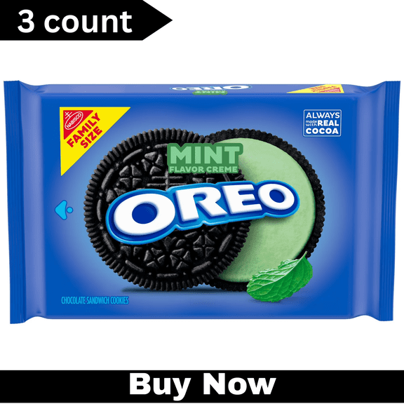 OREO Mint Creme Chocolate Sandwich Cookies, Family Size, 18.71 oz 3-Pack, Refreshing Mint Flavored Cookies