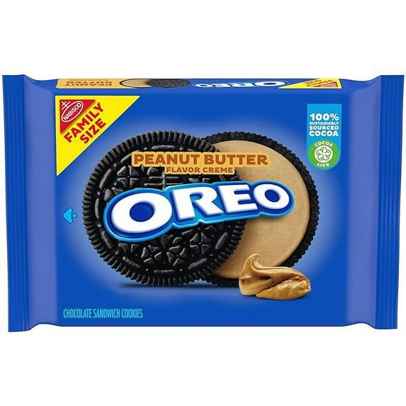 OREO Peanut Butter Creme Chocolate Sandwich Cookies, Family Size, 17 oz (Pack of 4).