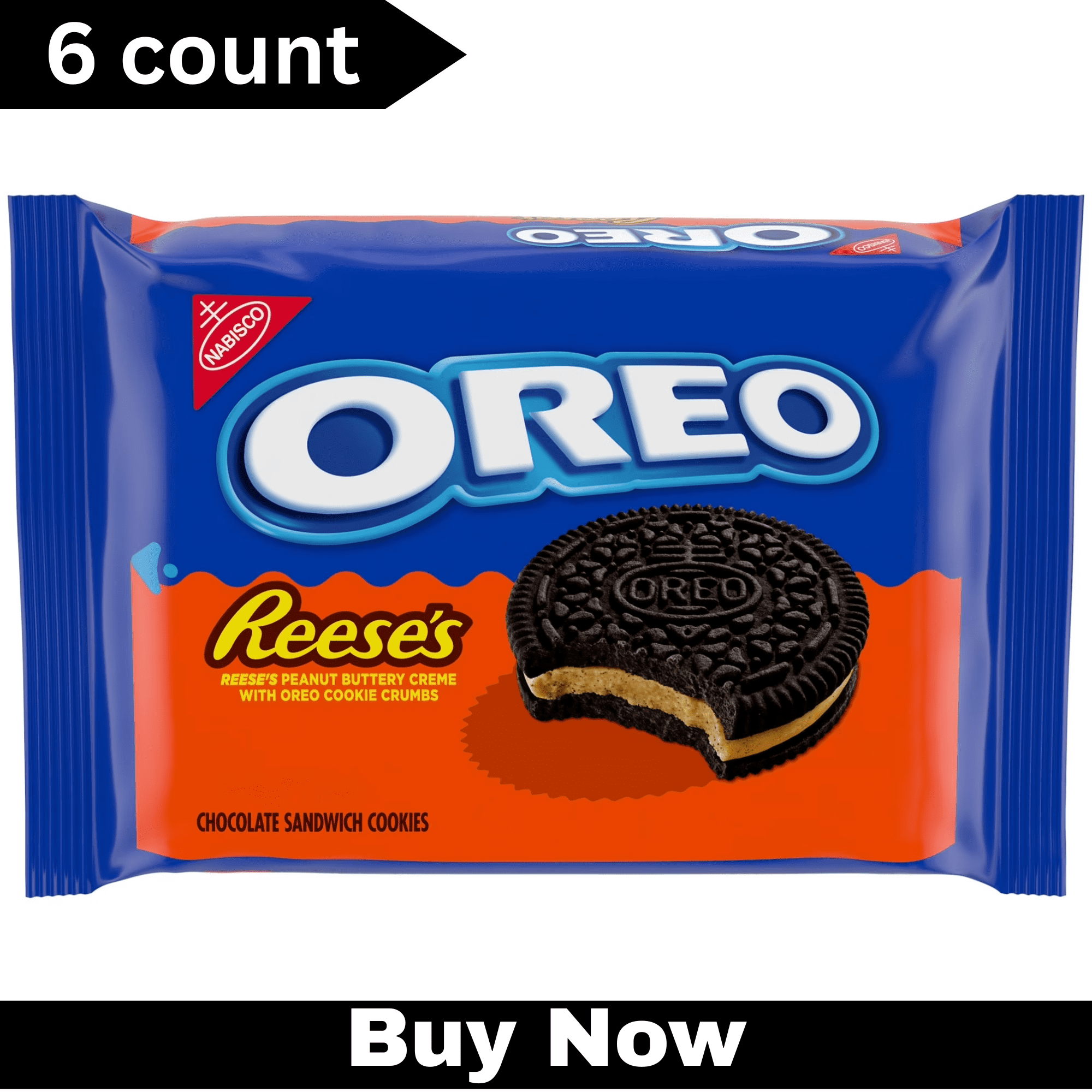 OREO REESE'S Peanut Buttery Creme Chocolate Sandwich Cookies, 12.35 oz – 6-Pack, Chocolate & Peanut Butter Filled Cookies