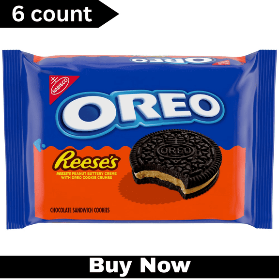 OREO REESE'S Peanut Buttery Creme Chocolate Sandwich Cookies, 12.35 oz 6-Pack, Chocolate & Peanut Butter Filled Cookies